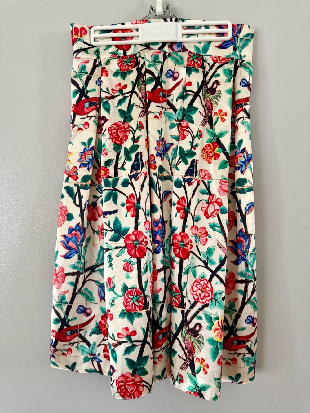 SINDOKHT ARTS Botanical Bird Print Pleated Skirt - Persian Designer Boutique M